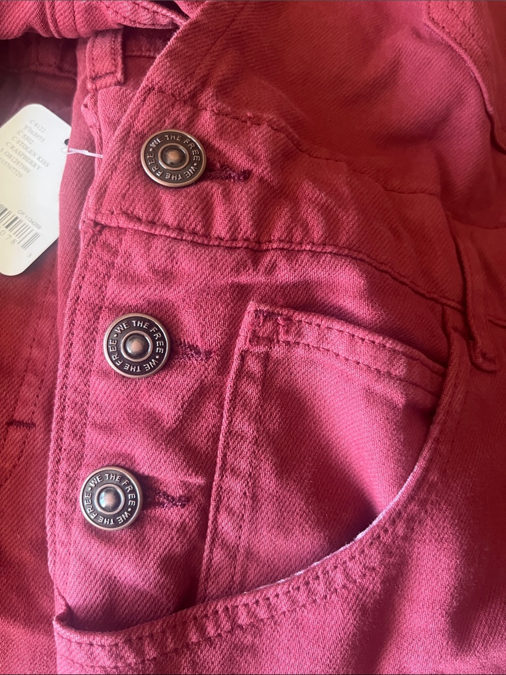 Free People We The Free Ziggy Denim Overalls Straight Leg Raspberry Red - Picture 12 of 12